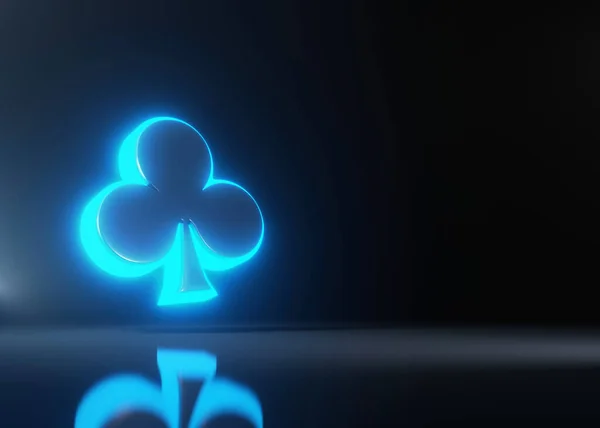 Aces牌符号俱乐部与未来的蓝色发光霓虹灯隔离在黑色的背景 3D渲染说明 — 图库照片