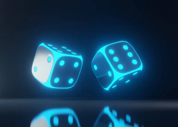 Dices Casino Futuristic Blue Glowing Neon Lights Isolated Black Background — Foto de Stock