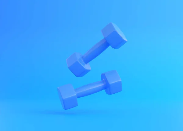 Fitness Kurzhanteln Zwei Mit Blauem Gummi Oder Kunststoff Beschichtete Hantelgewichte — Stockfoto