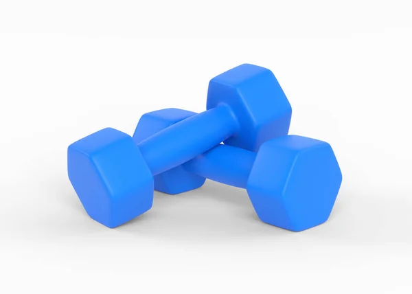 Fitness Kurzhanteln Zwei Hantelgewichte Blauer Farbe Aus Gummi Oder Kunststoff — Stockfoto