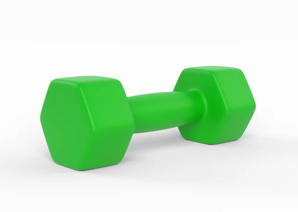 一个绿色塑料或金属绿色哑铃隔离在白色背景 健身房和健身器材 解决工具 运动训练和提升的概念 3D渲染说明 — 图库照片