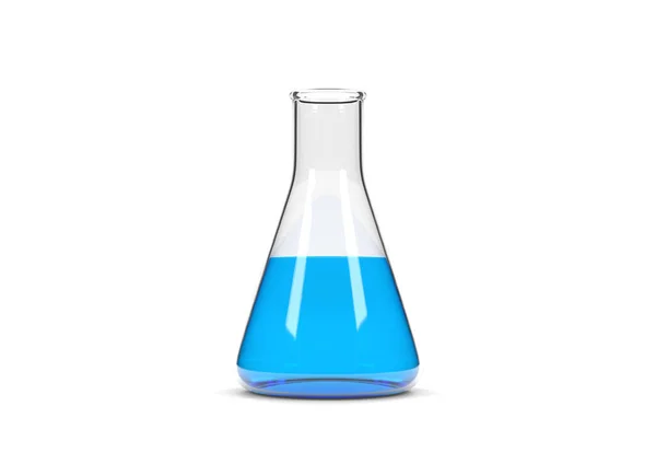 Erlenmeyer Lombik Fehér Alapon Izolált Kék Folyadékkal Kémiai Flaska Laboratóriumi — Stock Fotó