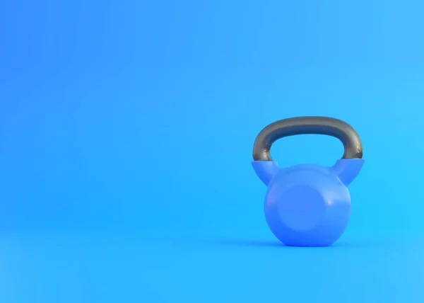 青の背景にブルーのケトルベル フィットネス スポーツトレーニング リフティングコンセプト 体育館 ワークアウトツール 3Dレンダリング図 — ストック写真
