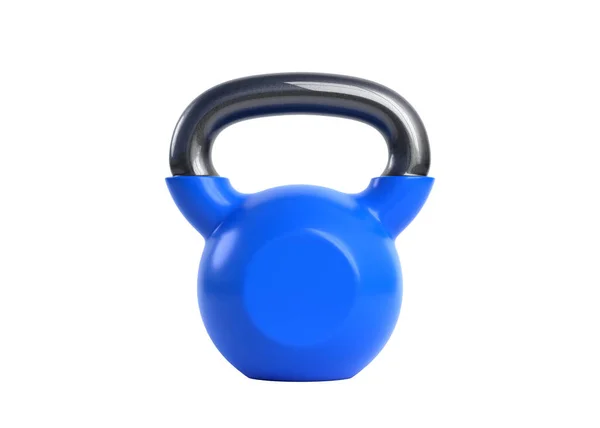 白色背景上的蓝色水壶铃铛 健身房和健身器材 解决工具 肌肉运动 健美或健身的概念 3D渲染说明 — 图库照片