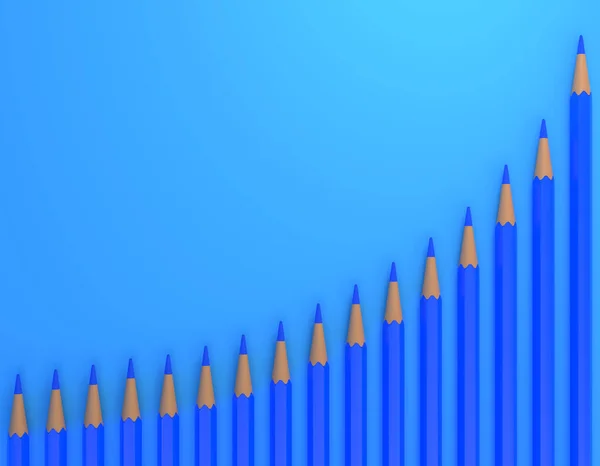 金融扩张技术图表上的蓝色铅笔 蓝色背景上的波浪图案行 创意极小的想法 控制财务预算的商业概念 3D渲染说明 — 图库照片