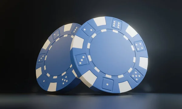 カジノチップは黒の背景に隔離されています カジノゲーム3Dチップ オンラインカジノのバナー ブルーチップだ ギャンブルの概念 3Dレンダリング図 — ストック写真