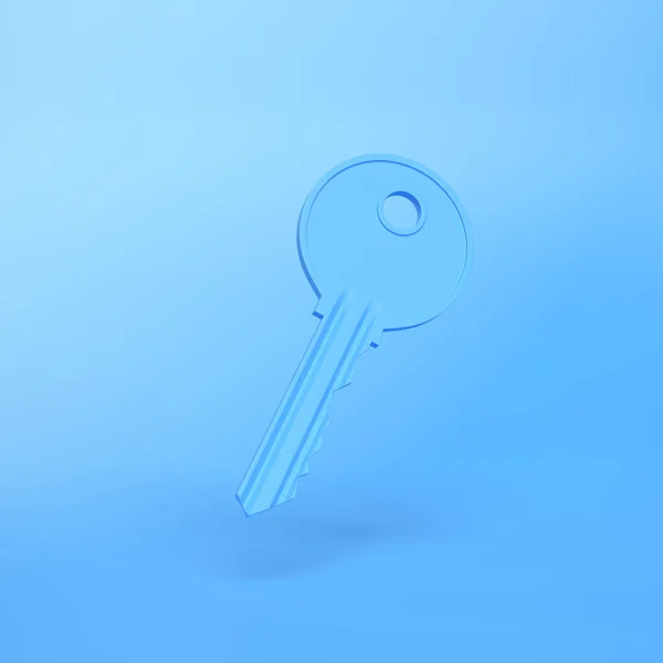 One Single Blue Key Flat Bright Blue Background Minimalism Concept — Stock Photo, Image