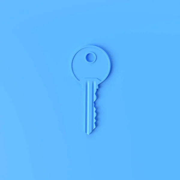 Один Синій Ключ Плоскому Яскраво Синьому Фоні Концепція Мінімалізму Ілюстрація — стокове фото