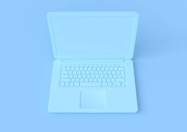 Computer Portatile Blu Isolato Uno Sfondo Blu Notebook Colori Pastelli — Foto Stock
