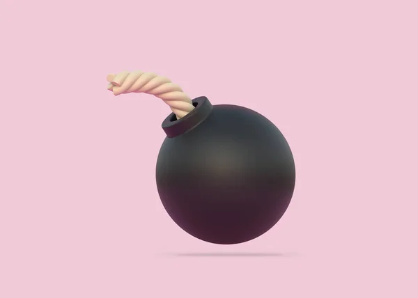 ピンクの背景に隔離された典型的な黒い球状爆弾 最小限の創造的な概念 3Dレンダリング図 — ストック写真