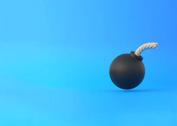Bomba Sferica Nera Stilizzata Isolata Sfondo Blu Concetto Creativo Minimo — Foto Stock