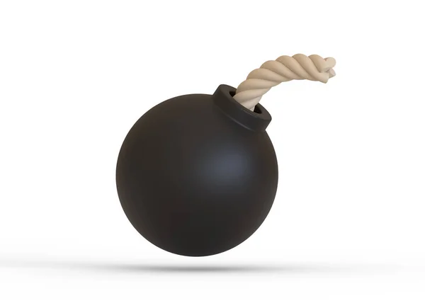 白い背景に隔離された典型的な黒い球状爆弾 3Dレンダリング図 — ストック写真