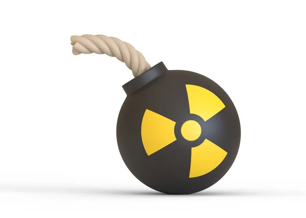 Stylizovaná Černá Kulová Bomba Radioaktivním Znakem Izolovaným Bílém Pozadí Minimální — Stock fotografie