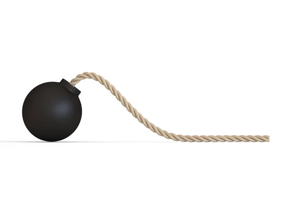 Stylized Black Spherical Bomb Isolated White Background Rendering Illustration — Stock Photo, Image
