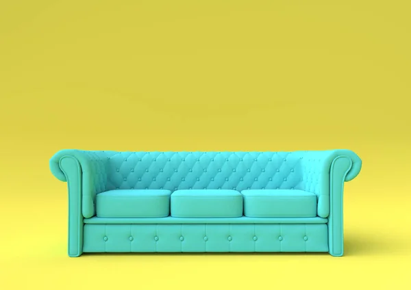 黄色のリビングルームのモダンなソファ ミニマルスタイルのコンセプト パステルカラー 3Dレンダリング図 — ストック写真