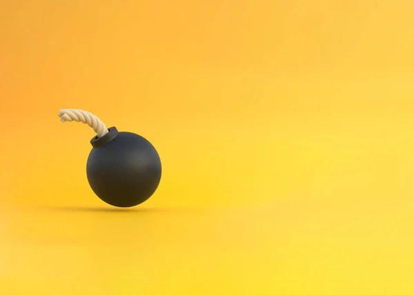 Стилізована Чорна Сферична Бомба Ізольована Жовтому Тлі Мінімальна Креативна Концепція — стокове фото