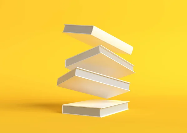 Livros Voadores Sobre Fundo Amarelo Pastel Levitação Conceito Educação Ilustração — Fotografia de Stock