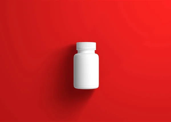 Kırmızı Arka Planda Ilaç Şişesi Asgari Yaratıcı Fikir Resimleme — Stok fotoğraf