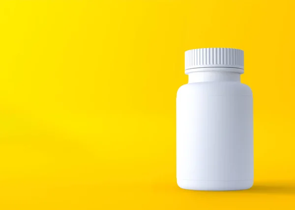 Pillole Bottiglia Sfondo Giallo Idea Creativa Minima Illustrazione Rendering — Foto Stock