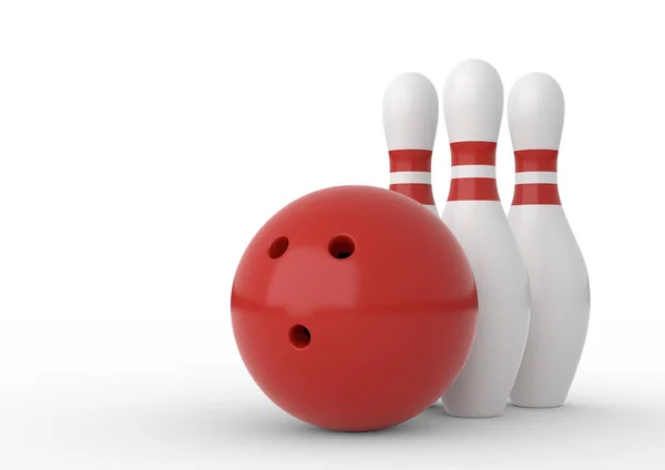 Red Bowling Ball White Skittles Isolated White Background Realistic Game — Stock Photo, Image