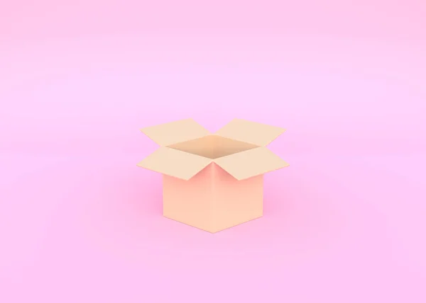 Boîte Brune Ouverte Sur Fond Rose Concept Livraison Style Dessin — Photo