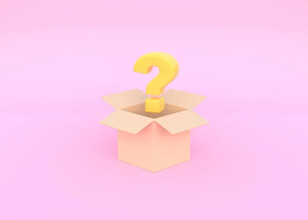 Καφέ Κουτί Ερωτηματικό Ροζ Φόντο Έννοια Παράδοσης Ελάχιστο Στυλ Κινουμένων — Φωτογραφία Αρχείου