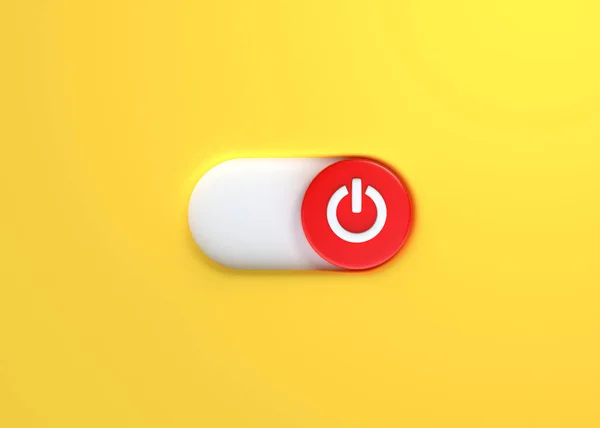 Desligar Botão Desligamento Fechar Ícone Botão Fundo Amarelo Ilustração Renderização — Fotografia de Stock