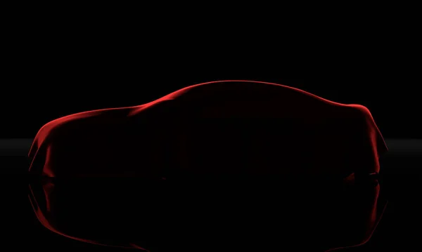 車の黒い背景に隔離された赤い布で覆われた 3Dレンダリングイラスト — ストック写真