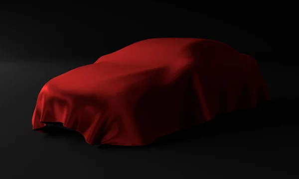 Bil Täckt Med Röd Trasa Isolerad Svart Bakgrund Tolkning Illistration — Stockfoto