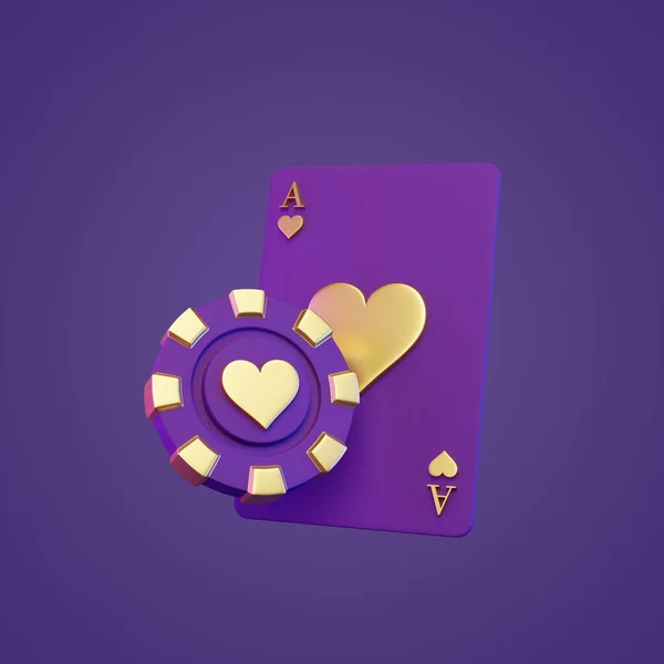 Poker Chip Kaart Een Paarse Achtergrond Weergave Illustratie — Stockfoto