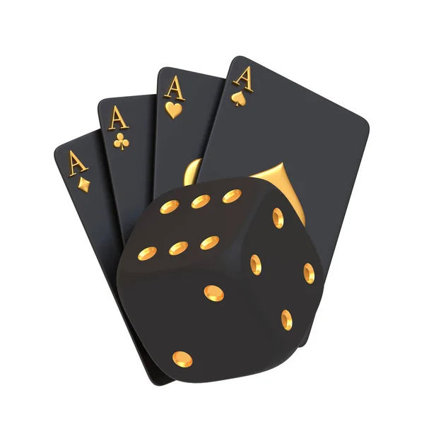 赌场骰子和扑克牌被白色背景隔离了3D渲染说明 — 图库照片