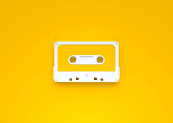 Vintage Audio Tape Cassette Een Gele Achtergrond Bovenaanzicht Met Kopieerruimte — Stockfoto