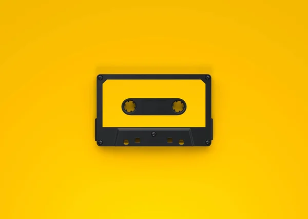 Vintage Audio Tape Cassette Een Gele Achtergrond Bovenaanzicht Met Kopieerruimte — Stockfoto