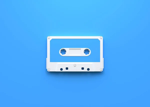 Cassete Fita Áudio Vintage Fundo Azul Vista Superior Com Espaço — Fotografia de Stock