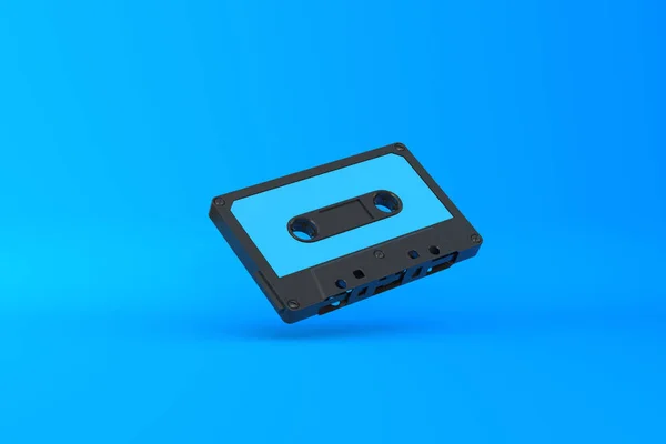 Vintage Audio Tape Cassette Blue Background Front View Copy Space — Stock Photo, Image