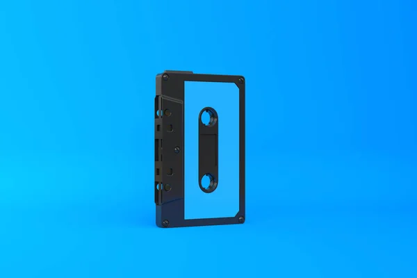 青の背景にヴィンテージオーディオテープカセット コピースペース付きフロントビュー 3Dレンダリング図 — ストック写真