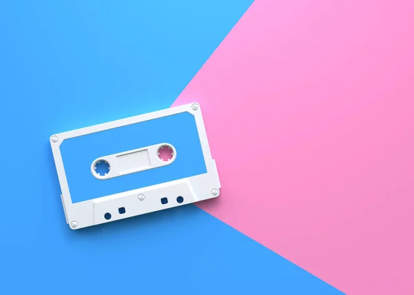 Vintage Audio Tape Cassette Een Blauw Roze Achtergrond Bovenaanzicht Met — Stockfoto