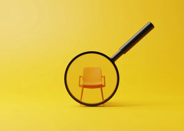 Kantoorstoel Met Vergrootglas Een Gele Kamer Aanwervingsconcept Zoek Naar Een — Stockfoto