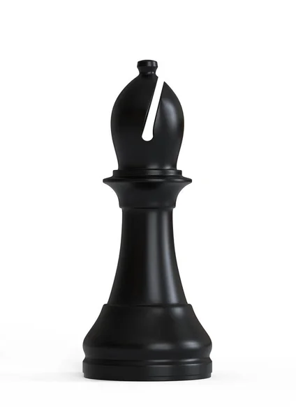 黑衣主教棋子孤立在白色背景上 国际象棋游戏人物 国际象棋棋子棋盘游戏战略游戏 3D说明 3D渲染 — 图库照片