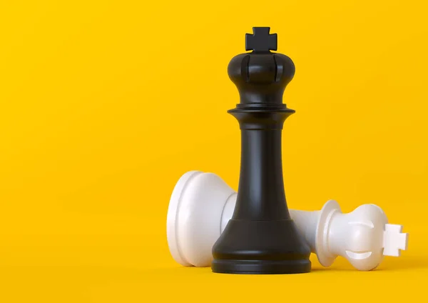 黑白相间的国王棋子孤立在淡黄的背景上 国际象棋游戏人物 国际象棋棋子棋盘游戏战略游戏 创意最小的概念 3D说明 3D渲染 — 图库照片