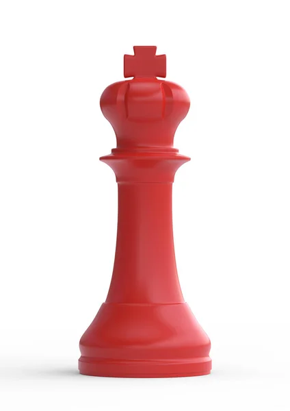 红色国王棋子被白色背景隔离 国际象棋游戏人物 国际象棋棋子棋盘游戏战略游戏 3D说明 3D渲染 — 图库照片