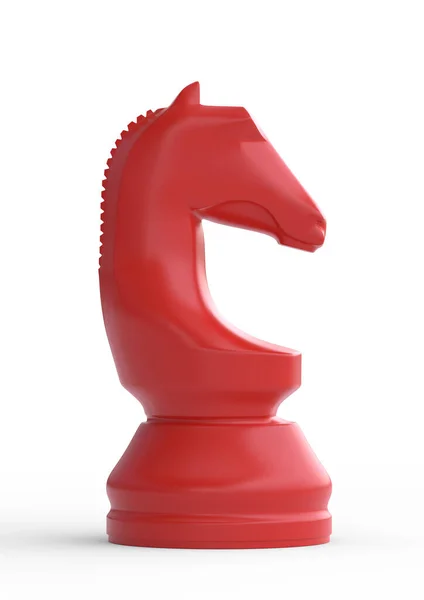 红色骑士棋子被白色背景隔离 国际象棋游戏人物 国际象棋棋子棋盘游戏战略游戏 3D说明 3D渲染 — 图库照片