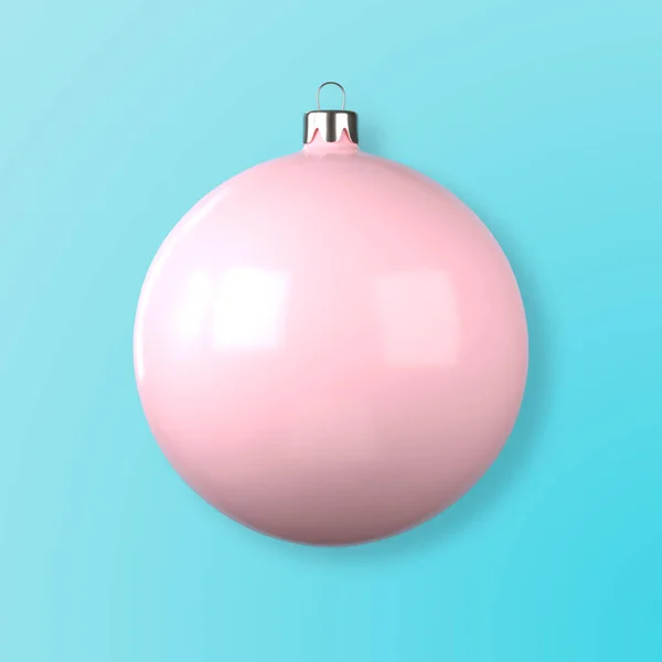 Roze Kerstbal Blauwe Achtergrond Minimaal Concept Idee Weergave Illustratie — Stockfoto