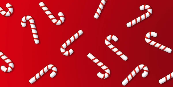 Plochý Vzor Ležel Cukrová Třtina Jasně Červeném Pozadí Vánoční Kompozice — Stock fotografie