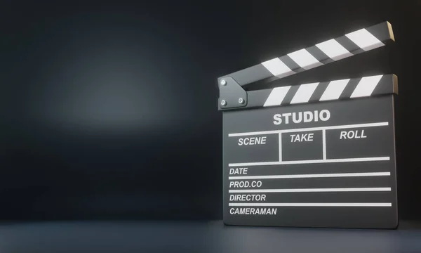 Clapperboard Svart Bakgrund Minimalistiskt Kreativt Koncept Biograf Film Underhållningskoncept Återgivning — Stockfoto