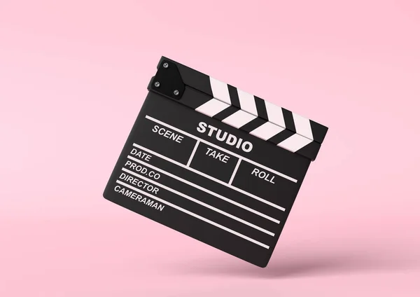 Flying Lapperboard Isolated Bright Pink Background Pastel Colors Minimalist Creative — Stock Photo, Image