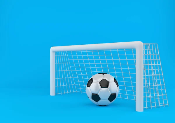 Fotboll Och Fotboll Mål Pastell Blå Bakgrund Minimalt Kreativt Koncept — Stockfoto