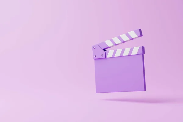 Flying Clapperboard Purple Background Minimalist Creative Concept Cinema Movie Entertainment — Stock Photo, Image