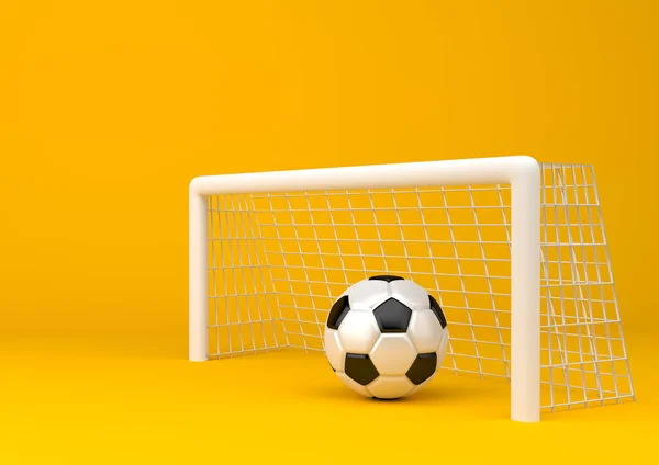 Bola Futebol Gol Futebol Fundo Amarelo Pastel Conceito Criativo Mínimo — Fotografia de Stock