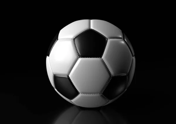 Классический Футбольный Мяч Изолирован Черном Фоне Трехмерная Иллюстрация — стоковое фото